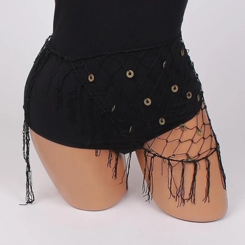 Image 1 of Мрежест денс шал в черно с метални пайети