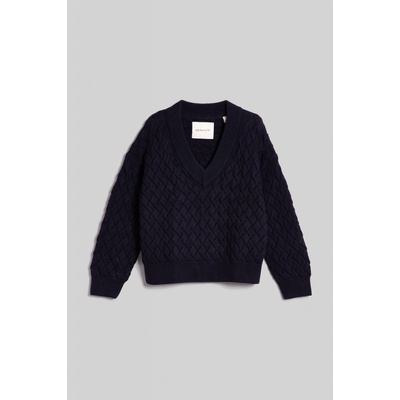 Gant TEXTURED COTTON V-NECK modrá