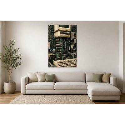 Obraz na plátně – Starší počítačové součástky a klávesnice 90 × 135 cm