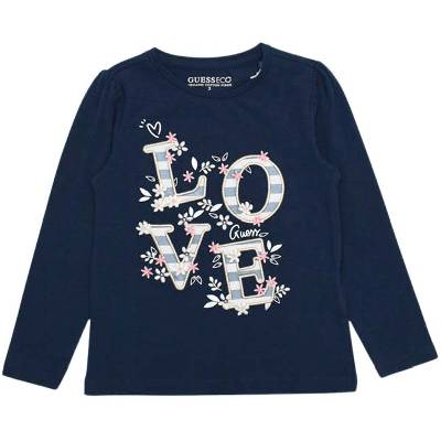 Блуза с дълъг ръкав Guess - С апликация на цветя, синя, 18 м (20254-K5BI10-J1314-G7HR-18M)