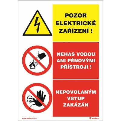 Walteco Pozor, elektrické zariadenie, trojkombinácia, 148x210mm, samolepka Množstvo: 1 ks , 20776