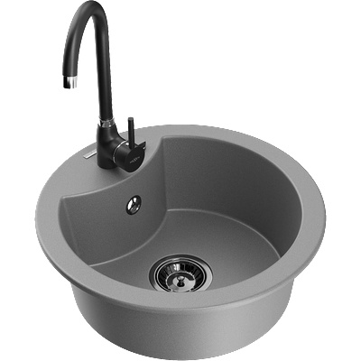 Mexen Diego гранитна кухненска мивка с 1 отделение и кухненски кран Telma, сив - 6512-71-670200-70-B (6512-71-670200-70-B)