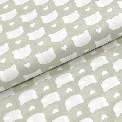 Bavlněné plátno P0642 světle šedé, kočičí hlavy a srdíčka, š.140