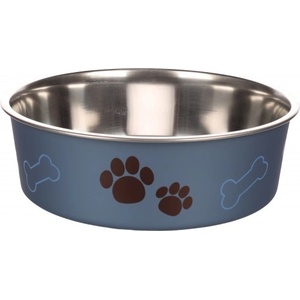 Flamingo Feeding and drinking bowl Kena Round Metallic blue Silver - иноксова купа за вода или храна - ТЪМНО СИНЯ, размер Ø23 см / 2200 мл, Белгия - 1030962