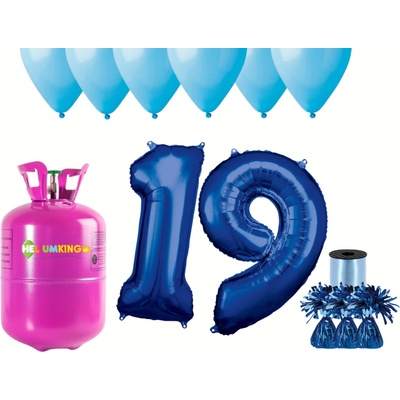 HeliumKing Helium párty set na 19. narozeniny s modrými balónky