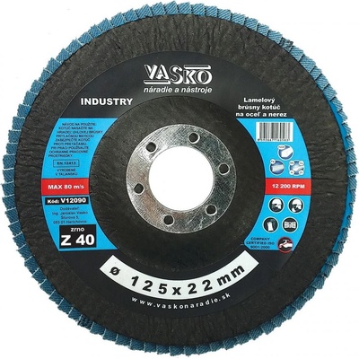 Lamelový brúsny kotúč na kov a NEREZ 125x22,2, zrno 40, INDUSTRY