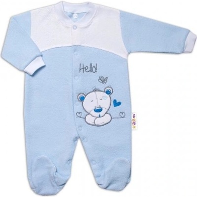 Baby Nellys Kojenecký overal froté Medvídek Hello modrý
