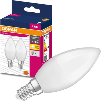 Osram 2PAK LED žiarovka E14 B35 4,9W = 40W 470lm 2700K Warm 220° VALUE