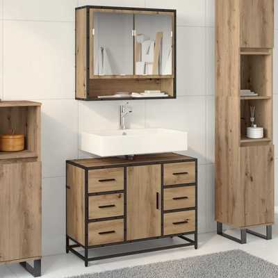 vidaXL Комплект мебели за баня 2 бр. Дъб 80 x 33 x 60 см (3402427)