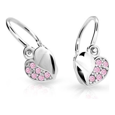 Danfil dětská srdíčka C2160 z bílého zlata s kamínky Pink zapínání brizura