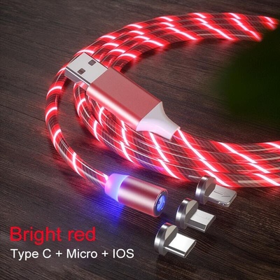 Bomba LED svietiaci magnetický USB kábel 3v1 pre iPhone/Android 1M červená STL081/RED