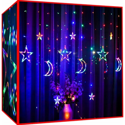 ISO 11328 Světelný závěs hvězdy měsíc 138 LED multicolor