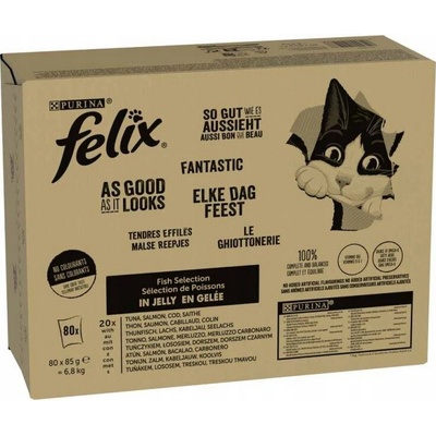 Felix Classic v želé a omáčce, Rybí mix 4 příchutě 80 x 85 g