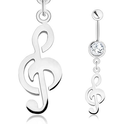 Šperky eshop piercing do bříška chirurgická ocel stříbrná čirý zirkon houslový klíč SP24.24