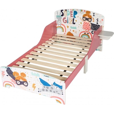 Ginger Home Детско дървено легло със защита от падане, ламелна подматрачна рамка 140/70 см, удобна поставка - super girl