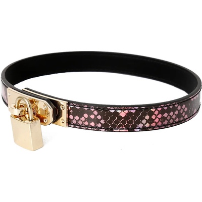 Kiotos Narrow Collar with Lock Reptile Gold/Pink