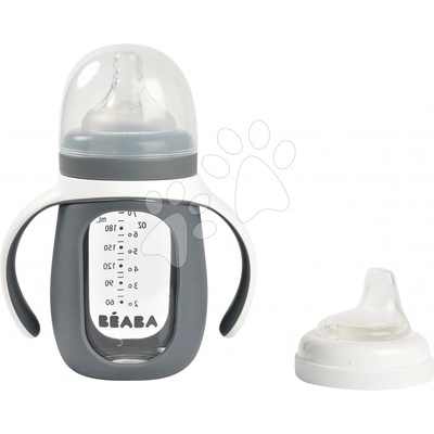 Beaba Fľaša Bidon na učenie pitia 2in1 Training Bottle Mineral Grey 210 ml so silikónovým obalom sivá