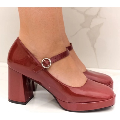 Dámske lakované lodičky na platforme s remienkom LISA bordové