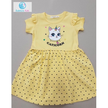 Myrat Baby Детска рокля с коте, жълта