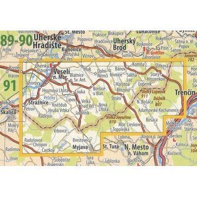 KČT 92 Slovácko - Bílé Karpaty - nástěnná turistická mapa 90 x 60 cm Varianta: mapa v dřevěném rámu, Provedení: Ticiago černý