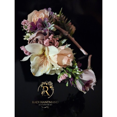 Radi handmade Елегантна диадема с лилави и прасковени рози (988)