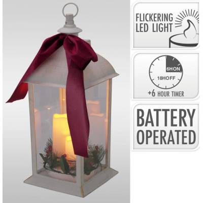 Lampáš svietnik s LED sviečkami 49 cm s časovačom plast/sklo biely