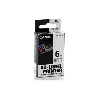 Originálna páska Casio XR-6WE1, 6mm, čierna tlač/biely podklad, nelaminovaná, 8m