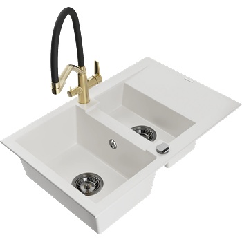 Mexen Gaspar кухненска мивка от гранит с 1, 5 камери и отцедник с кухненски кран Duo, бял - 6507-20-671701-57-B (6507-20-671701-57-B)