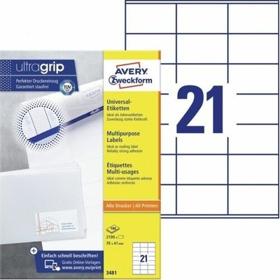 Etikety univerzálne 70x41mm Avery A4 100 hárkov AV003481