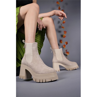 Riccon Дамски велурени боти с дебела подметка 0012502 - Бежови #407117 (407117_Бежов)