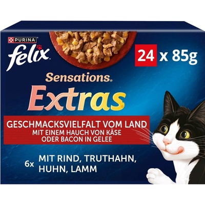 Felix Sensations Extras kapsičky 24 x 85 g hovězí, krůtí, kuře, jehněčí