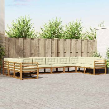 vidaXL Комплект дивани за открито 10 pcs Натурален и Крема (3368223)