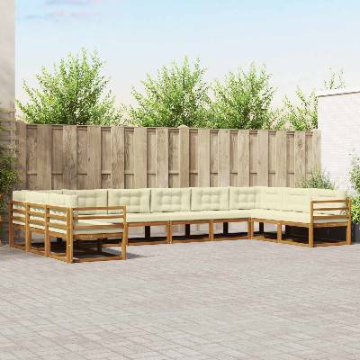 vidaXL Комплект дивани за открито 10 pcs Натурален и Крема (3368223)