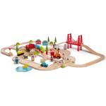 Bigjigs Toys Дървен игрален комплект Bigjigs - С улици и релси (BJT021)