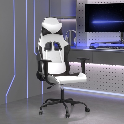 vidaXL Гейминг стол, бяло и черно, изкуствена кожа (3143651)
