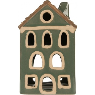 Zelený keramický domek na čajovou svíčku Lamont - 9*8*15 cm - Clayre & Eef
