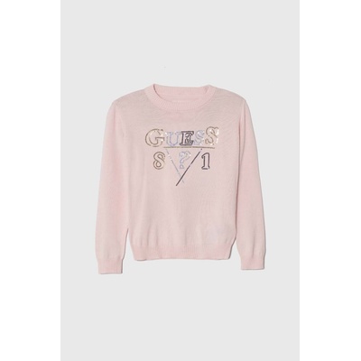 GUESS Детски памучен пуловер Guess в розово от лека материя (K3YR04.Z3820.9BYX)
