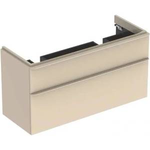 Geberit Долен шкаф Geberit Smyle Square за двойна окачена мивка, пясъчно сиво, 2 чекмеджета, 119 см (500.356.JL.1)