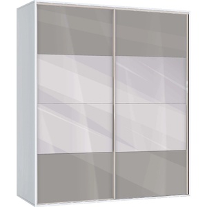 Bogdan Furniture G Гардероб с  лъзгащи врати и огледало Мебели Богдан, модел BM-Ava 41, бял гланц и сиво