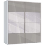 Bogdan Furniture G Гардероб с плъзгащи врати и огледало Мебели Богдан, модел BM-Ava 41, бял гланц и сиво