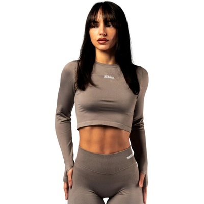 Seamless crop top s dlouhým rukávem POWER 892 světle hnědý