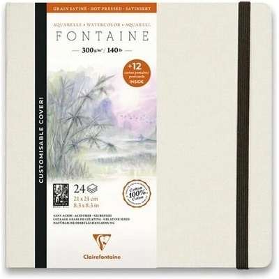 Akvarelové album Clairefontaine Fontaine Hot Pressed s pohledy, 21 x 21 cm, 24 listů, 300