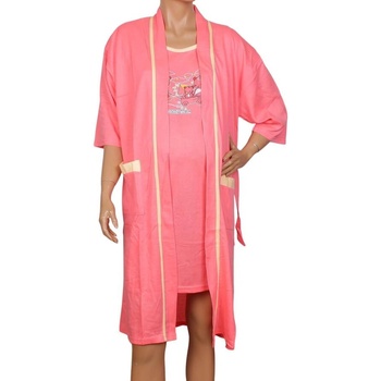 Коралов комплект за бременни халат и нощница с мечета