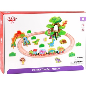 Tooky Toy Дървена играчка Tooky toy - Джурасик парк с влак и динозаври (TKI054) - ozone