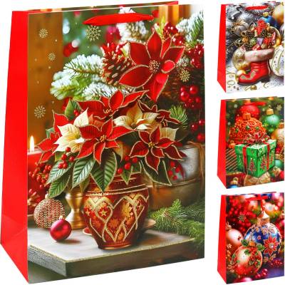 JUNIOR Darčeková taška vianočná 40x30x12 cm (mix 4 dizajnov - /cena za 1 ks)