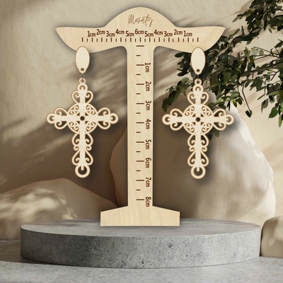 SENTOP Drevené prírodné visiace náušnice CROSS - MONATY SENTOP N005