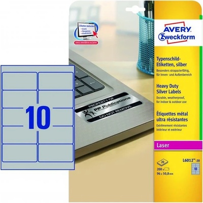 Avery-Zweckform L6012-20 96 x 50.8 mm prehľad produktov fólie strieborná 200 ks trvalé typové štítky laser, kópie; L6012-20
