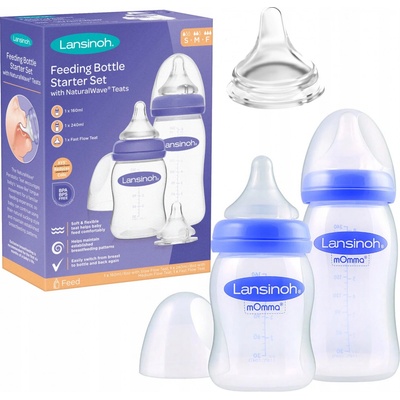 Lansinoh Natural Wave štartovacia sada fľaštičiek 3x cumlík fialová 1x160 ml 1x240 ml