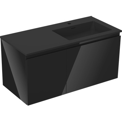 Mexen Orio шкаф за баня 100 см с мивка Otis дясна, 1S, 1D, черен гланц/черен мат (91A13-10047-3-BBFF70-W18P71)