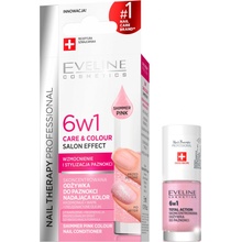 Eveline Cosmetics Nail Therapy Professional Vyživující barevný lak na nehty 6v1 shimmer pink 5 ml